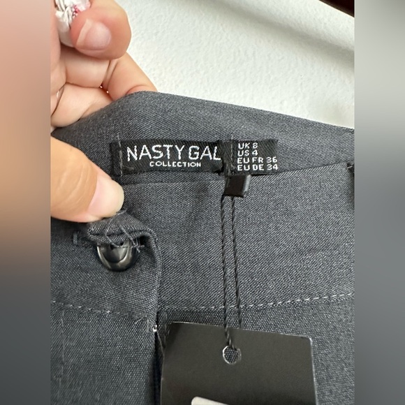 Nasty Gal Dark Gray Wide Leg High Waisted Pleated Trouser - Picture 6 of 6